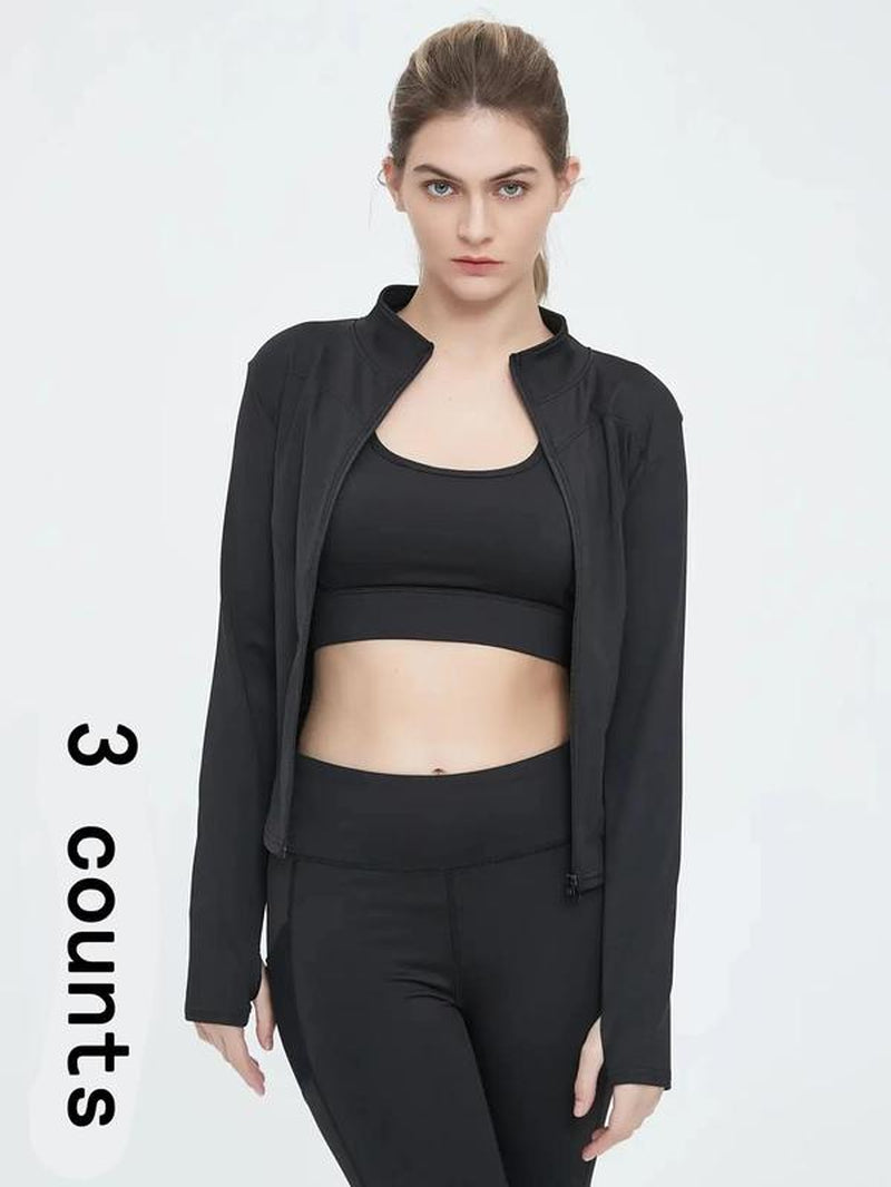 Women'S Thumb Holes Zip up Sports Jacket, Sporty Plain Long Sleeve Sports Tops, Women'S Sportswear for Tennis Pickleball Indoor Outdoor Wear