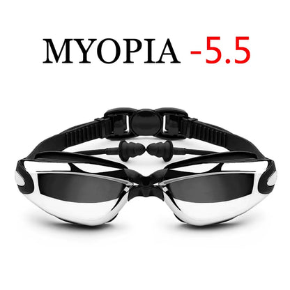 Electroplating Swimming Glasses Myopia Swimming Pool and Professional Waterproof Earplug Swimming Water Formula Glasses Diving