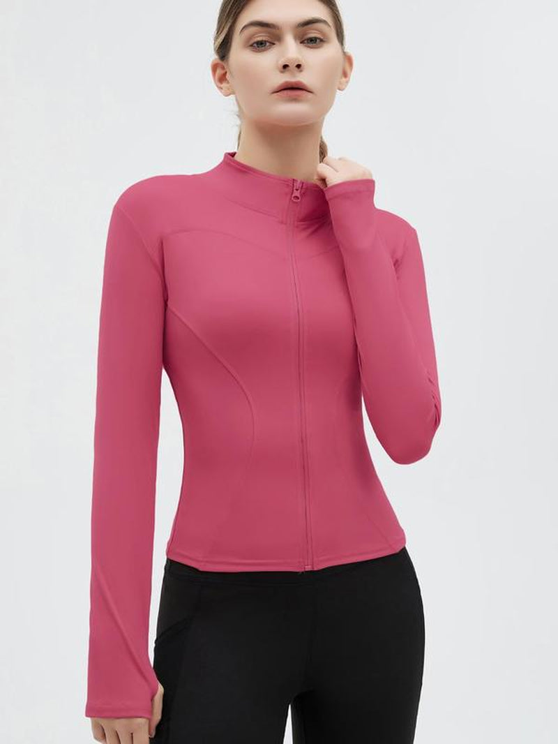 Women'S Thumb Holes Zip up Sports Jacket, Sporty Plain Long Sleeve Sports Tops, Women'S Sportswear for Tennis Pickleball Indoor Outdoor Wear