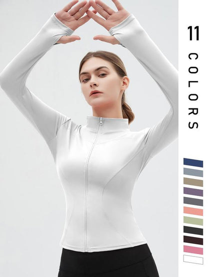 Women'S Thumb Holes Zip up Sports Jacket, Sporty Plain Long Sleeve Sports Tops, Women'S Sportswear for Tennis Pickleball Indoor Outdoor Wear