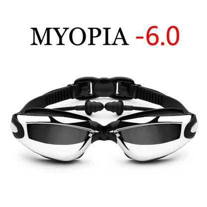Electroplating Swimming Glasses Myopia Swimming Pool and Professional Waterproof Earplug Swimming Water Formula Glasses Diving