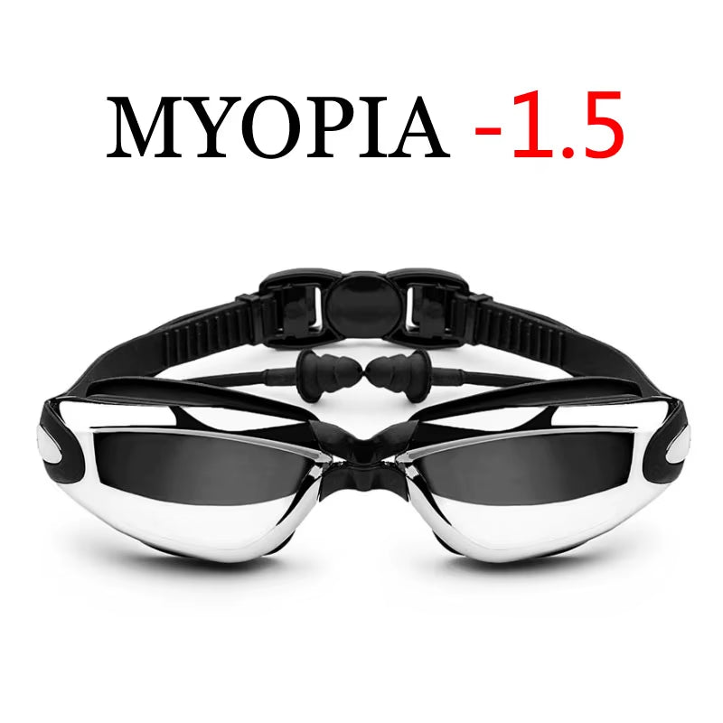 Electroplating Swimming Glasses Myopia Swimming Pool and Professional Waterproof Earplug Swimming Water Formula Glasses Diving
