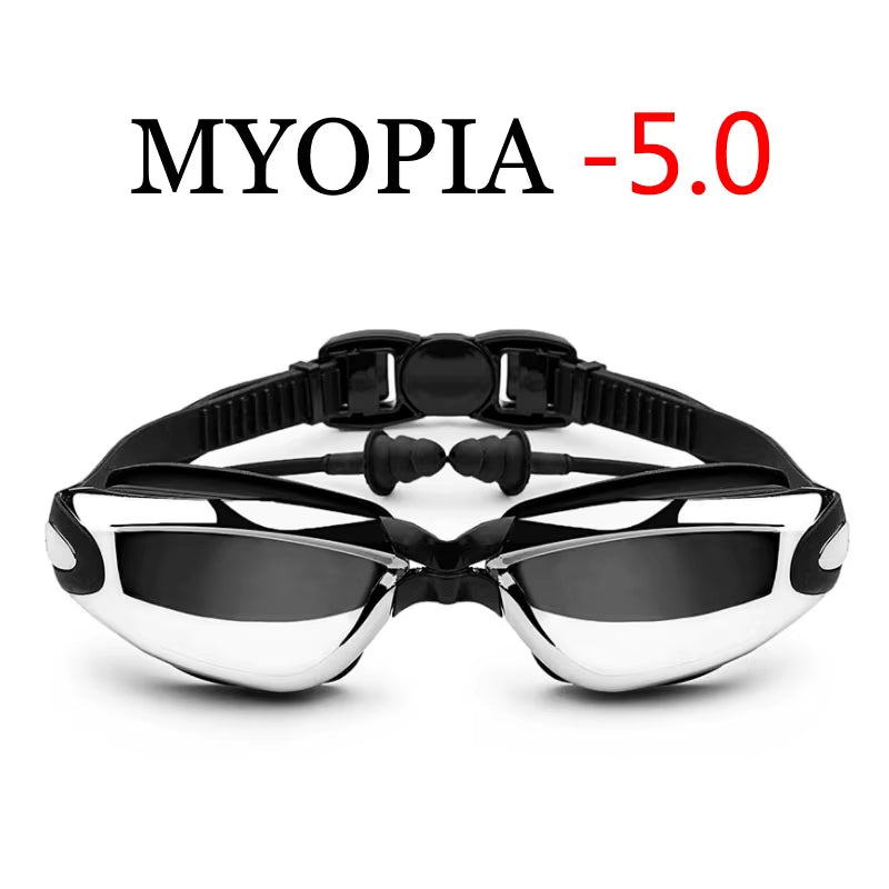 Electroplating Swimming Glasses Myopia Swimming Pool and Professional Waterproof Earplug Swimming Water Formula Glasses Diving