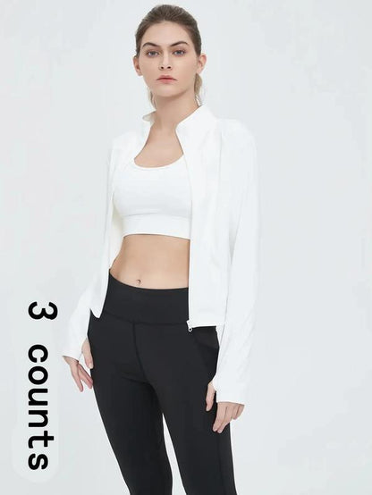 Women'S Thumb Holes Zip up Sports Jacket, Sporty Plain Long Sleeve Sports Tops, Women'S Sportswear for Tennis Pickleball Indoor Outdoor Wear