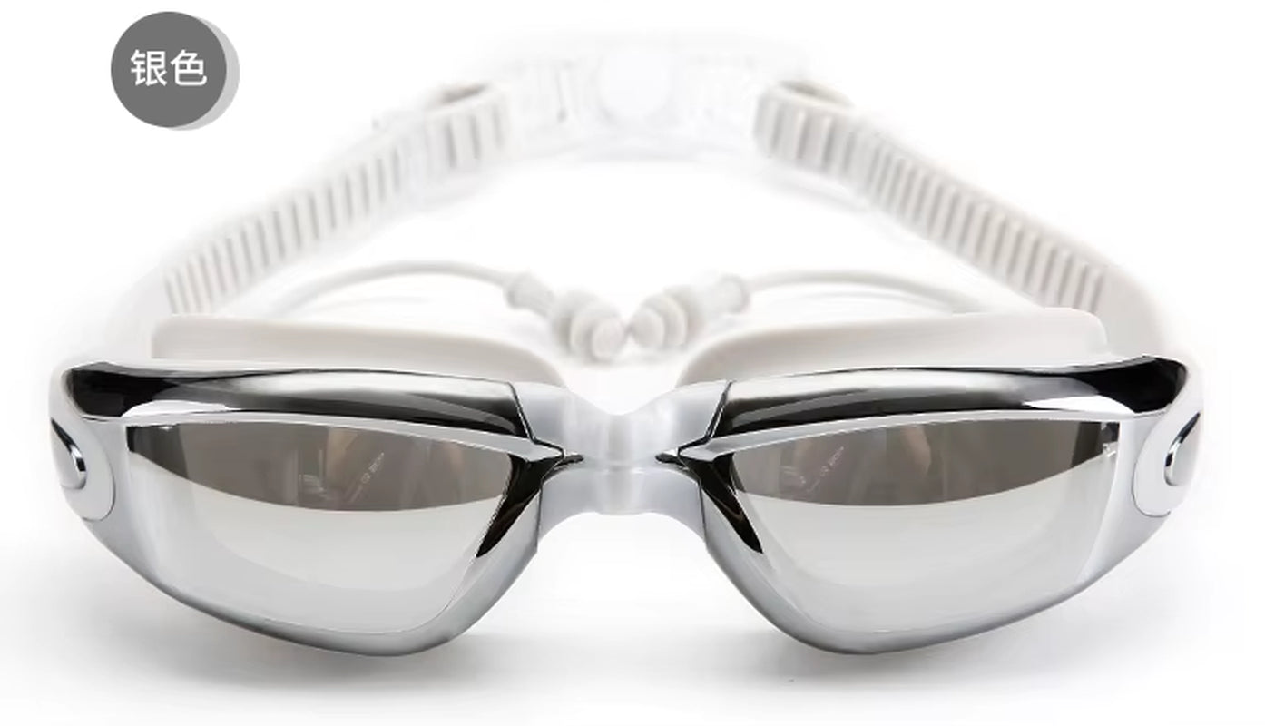 Electroplating Swimming Glasses Myopia Swimming Pool and Professional Waterproof Earplug Swimming Water Formula Glasses Diving