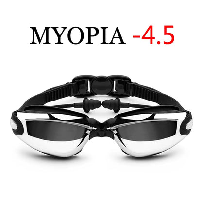 Electroplating Swimming Glasses Myopia Swimming Pool and Professional Waterproof Earplug Swimming Water Formula Glasses Diving