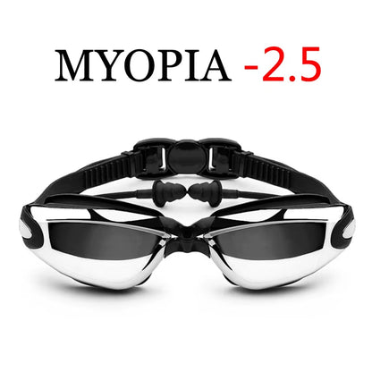 Electroplating Swimming Glasses Myopia Swimming Pool and Professional Waterproof Earplug Swimming Water Formula Glasses Diving