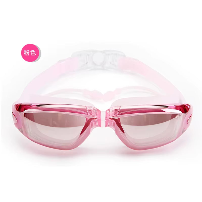 Electroplating Swimming Glasses Myopia Swimming Pool and Professional Waterproof Earplug Swimming Water Formula Glasses Diving