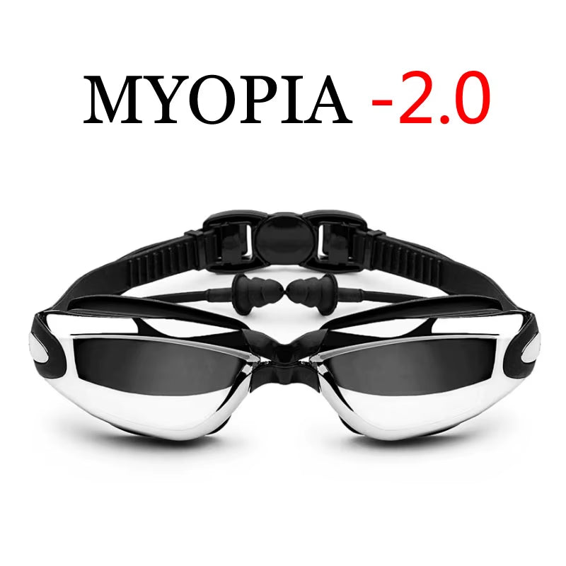 Electroplating Swimming Glasses Myopia Swimming Pool and Professional Waterproof Earplug Swimming Water Formula Glasses Diving
