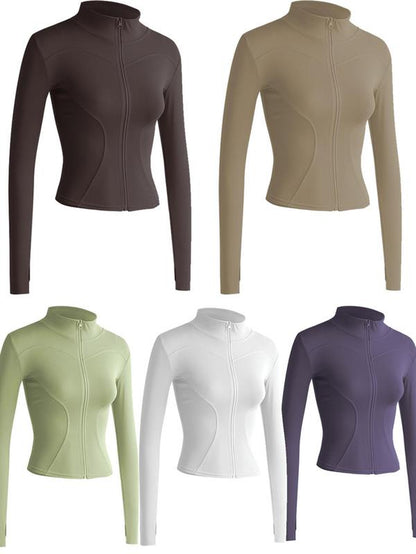 Women'S Thumb Holes Zip up Sports Jacket, Sporty Plain Long Sleeve Sports Tops, Women'S Sportswear for Tennis Pickleball Indoor Outdoor Wear