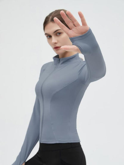 Women'S Thumb Holes Zip up Sports Jacket, Sporty Plain Long Sleeve Sports Tops, Women'S Sportswear for Tennis Pickleball Indoor Outdoor Wear