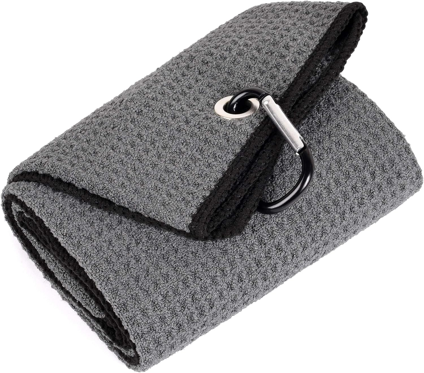 Tri-Fold Golf Towel | 16" X 24" | Premium Microfiber Fabric | Waffle Pattern | with Heavy Duty Carabiner Clip | for Men and Women (Dark Gray)