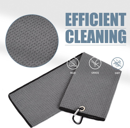 Tri-Fold Golf Towel | 16" X 24" | Premium Microfiber Fabric | Waffle Pattern | with Heavy Duty Carabiner Clip | for Men and Women (Dark Gray)