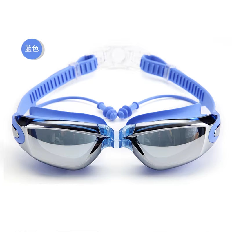 Electroplating Swimming Glasses Myopia Swimming Pool and Professional Waterproof Earplug Swimming Water Formula Glasses Diving