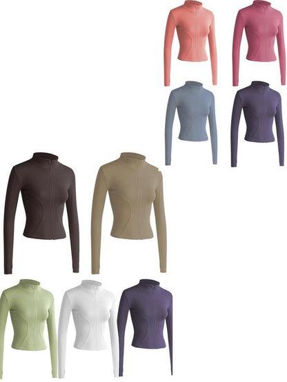 Women'S Thumb Holes Zip up Sports Jacket, Sporty Plain Long Sleeve Sports Tops, Women'S Sportswear for Tennis Pickleball Indoor Outdoor Wear