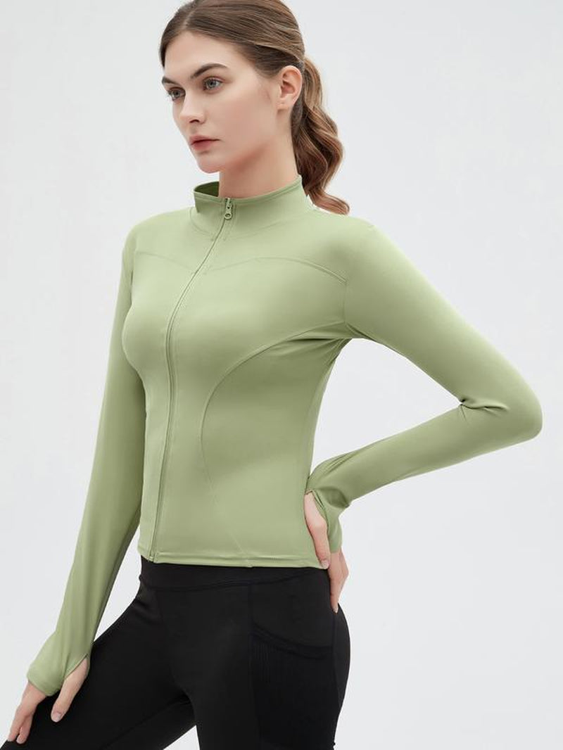 Women'S Thumb Holes Zip up Sports Jacket, Sporty Plain Long Sleeve Sports Tops, Women'S Sportswear for Tennis Pickleball Indoor Outdoor Wear