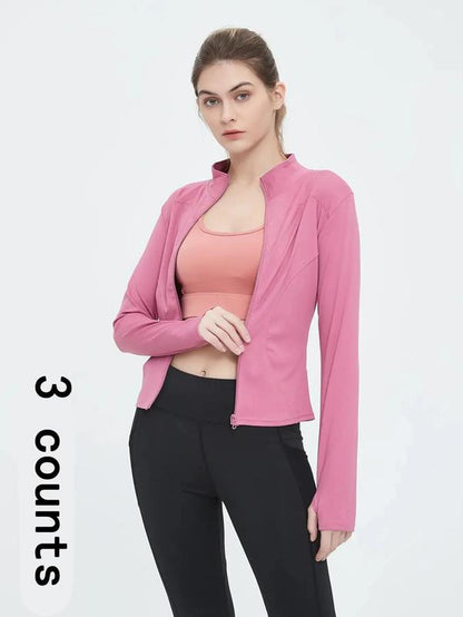 Women'S Thumb Holes Zip up Sports Jacket, Sporty Plain Long Sleeve Sports Tops, Women'S Sportswear for Tennis Pickleball Indoor Outdoor Wear