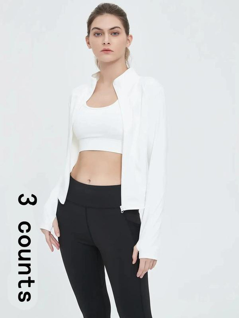 Women'S Thumb Holes Zip up Sports Jacket, Sporty Plain Long Sleeve Sports Tops, Women'S Sportswear for Tennis Pickleball Indoor Outdoor Wear