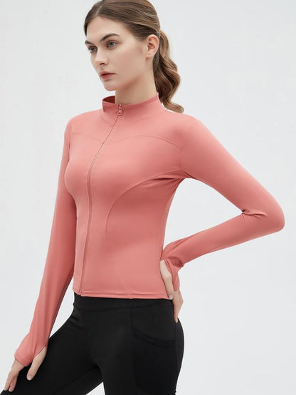 Women'S Thumb Holes Zip up Sports Jacket, Sporty Plain Long Sleeve Sports Tops, Women'S Sportswear for Tennis Pickleball Indoor Outdoor Wear