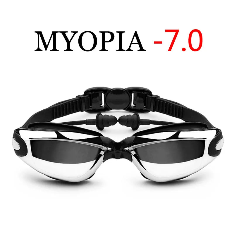 Electroplating Swimming Glasses Myopia Swimming Pool and Professional Waterproof Earplug Swimming Water Formula Glasses Diving